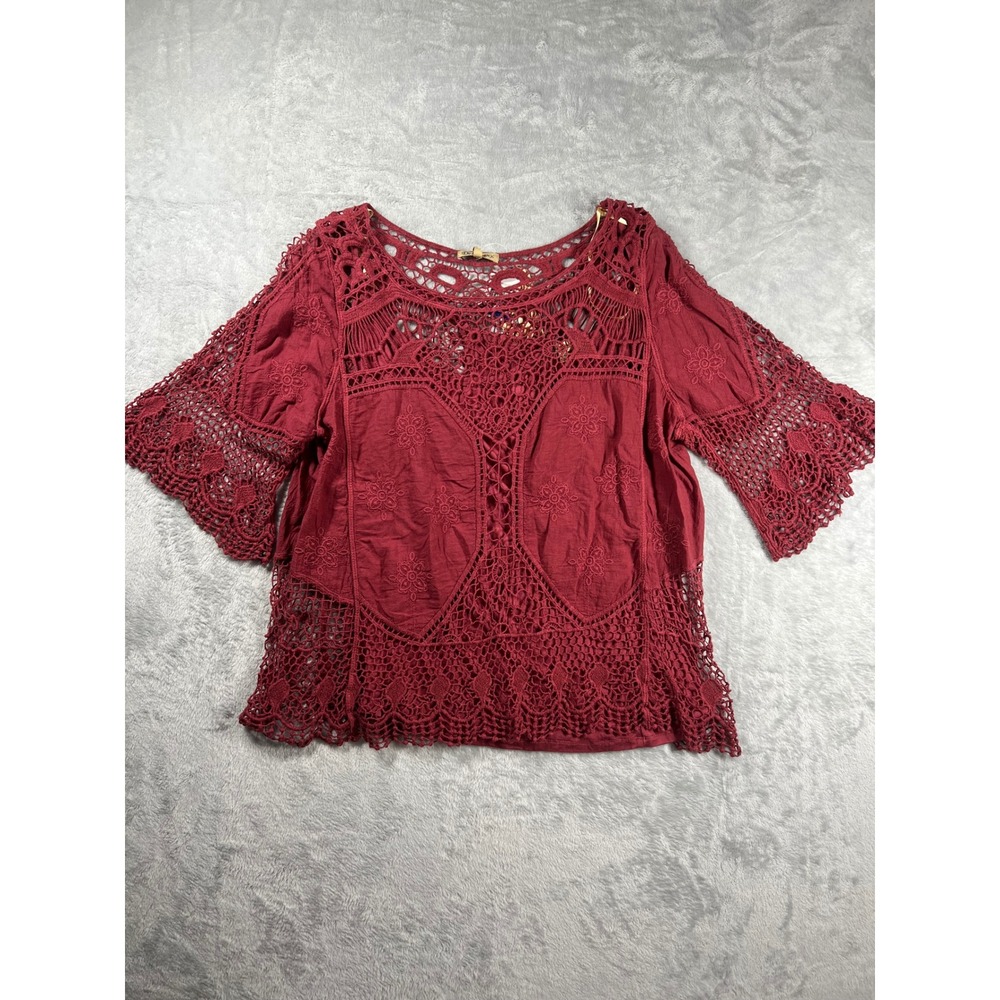 Democracy Womens Crochet Lace Embroidered Boho Top Teal Red B90263I5E XL Lot 2 - Picture 4 of 11